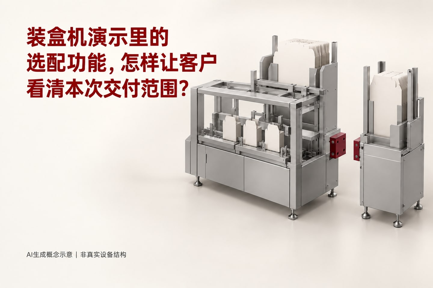 装盒机演示里的选配功能，怎样让客户看清本次交付范围？