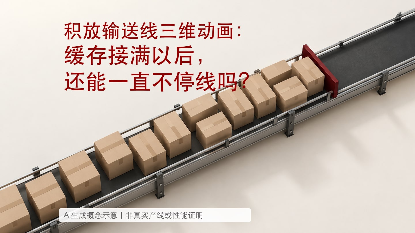 积放输送线三维动画：缓存接满以后，还能一直不停线吗？